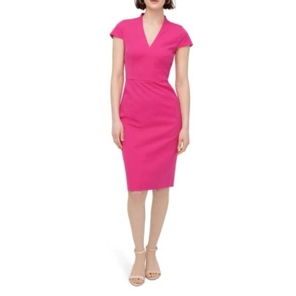 J. Crew Women's V-Neck Sheath Dress Sz 6 Bi-stretch Cotton Pink Fuchsia